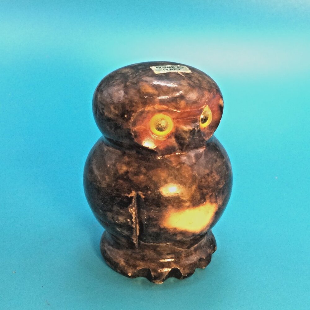 Vintage 70s Italian Alabaster Owl Figurine Hand Carved Stone Sculpture 2¼" Italy - Picture 8 of 9